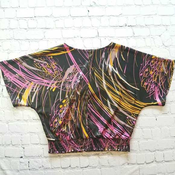 Spence Black Abstract Silky Party Top Sz Large - Picture 8 of 8